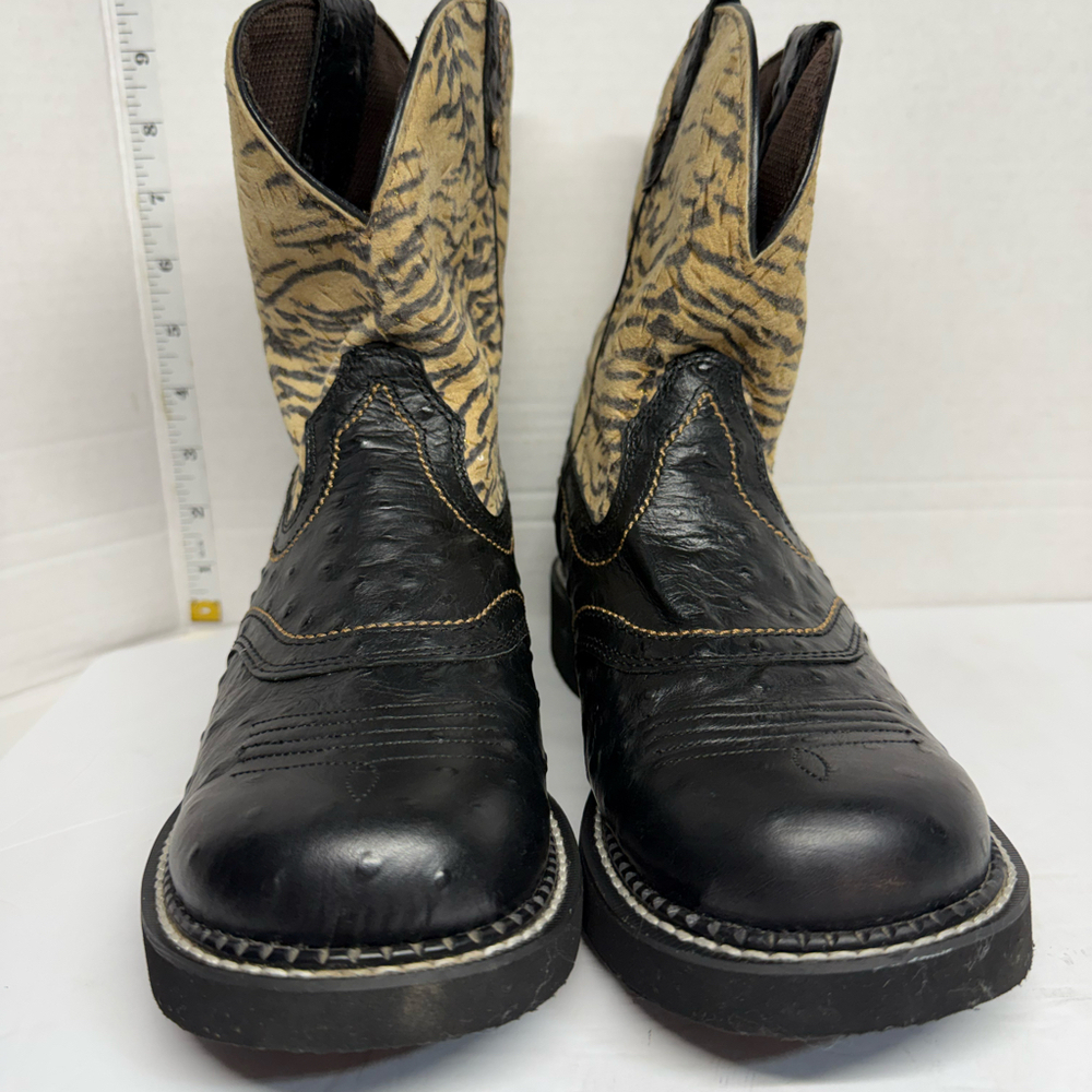 Justin Gypsy Women's 9.5 B Western Boots Black Ostrich Print Animal Shaft L9806